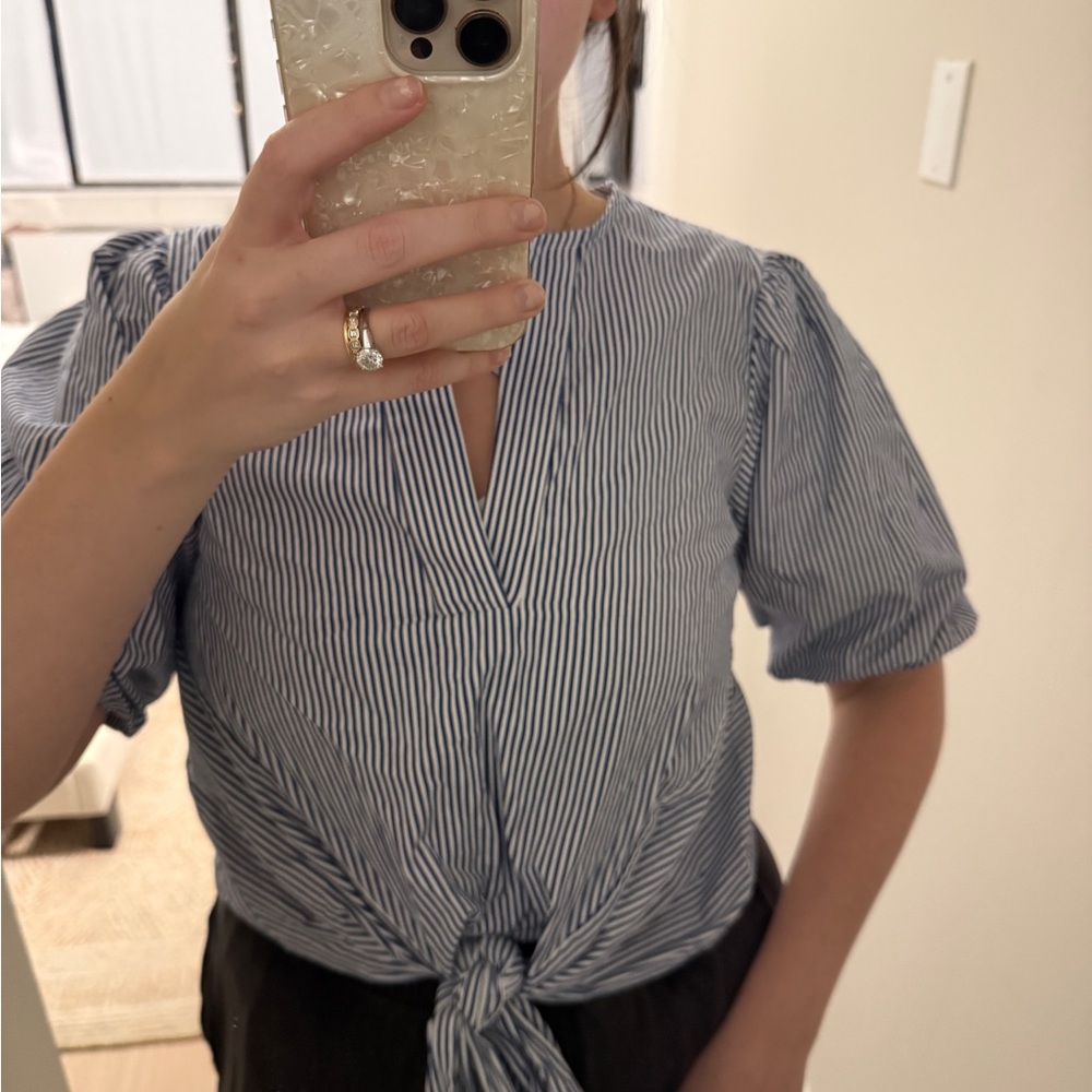 Maeve Blue and White Striped Blouse - Picture 3 of 4